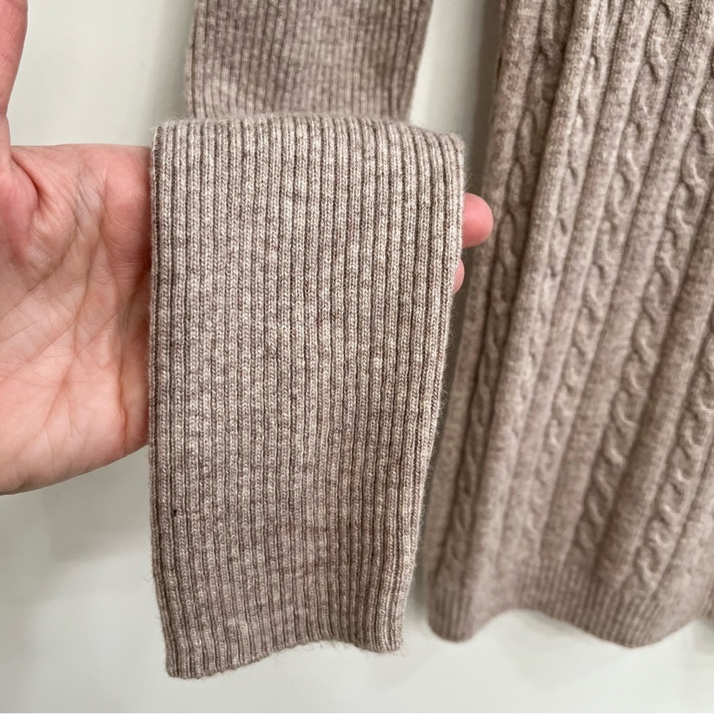 LOFT 100% cashmere tan cable knit sweater crewneck ribbed lightweight medium - Picture 4 of 7